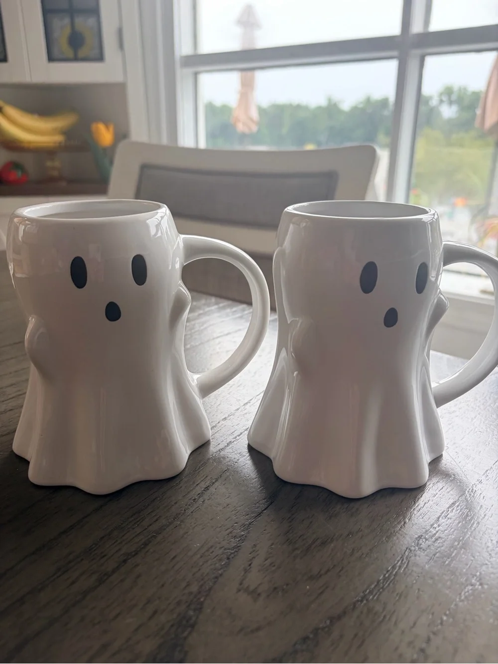 White Ghost Ceramic Mug (2) Set - Cute Holiday Coffee Cups